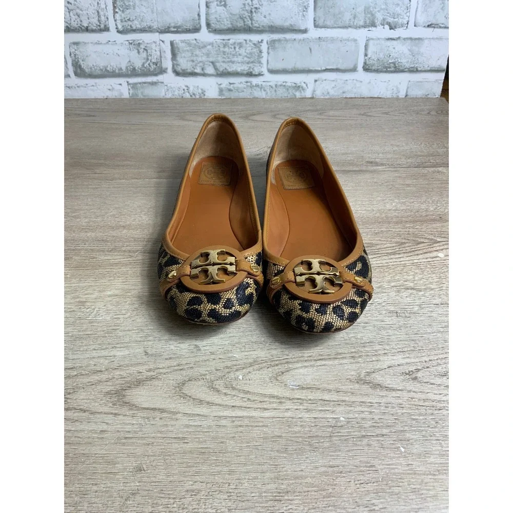 Tory Burch Tan Leopard Logo Ballet Flats